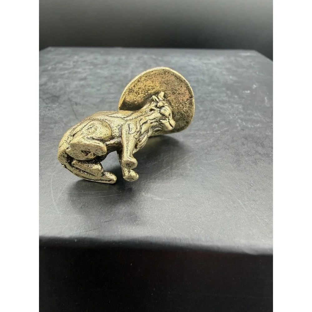🐈⬛🎩 Mini Brass Cat With Witches Hat Figurine Halloween Collectible ✨🐾